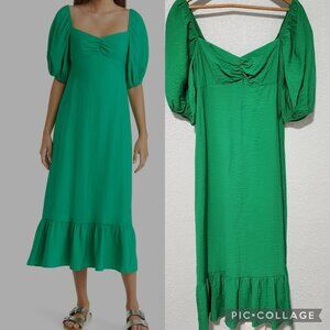 Nobody's Child Darcie Sweetheart Neckline Maxi Dress Puff Sleeve Small Green